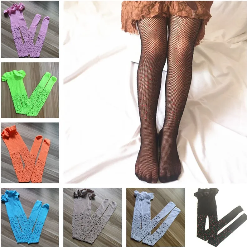 Sıcak Satmak Çocuk Kız Tasarımcı Çorap Tayt Towdler Bebek Renkli Rhinestone Külotlu Çorap Fishnet Tayt Kız Çocuk Örgü Çoraplar Balık Net Hosiery Oymak