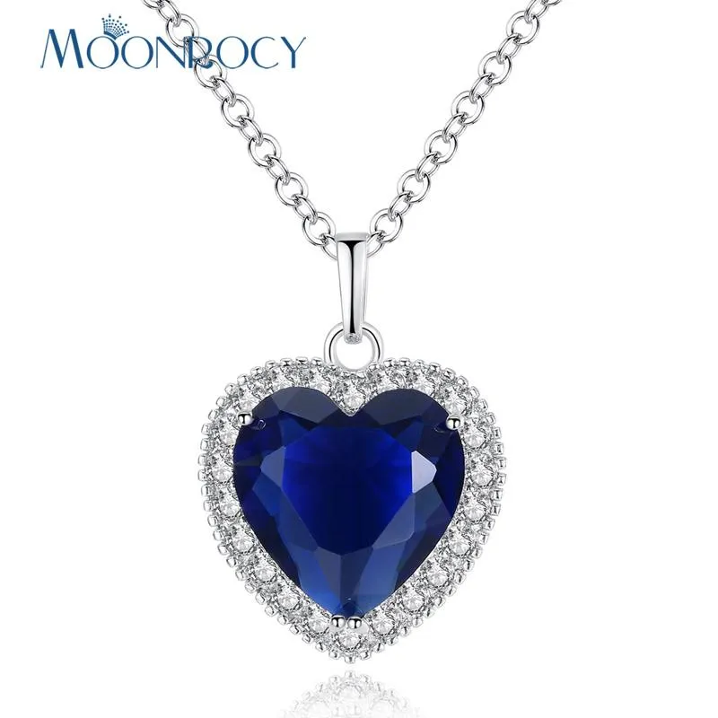 Collane con ciondolo MOONROCY colore argento Cubic Zirconia CZ cuore collana di cristallo blu girocolli gioielli goccia per le donne ragazze regalo