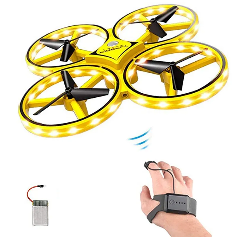 Gesture Control Drone Flying Toys RC Quadcopter UFO Aircraft Hand Sensor Droni con Smart Watch Controlled 360ﾰ Flips Led Light Regalo di Natale per bambini