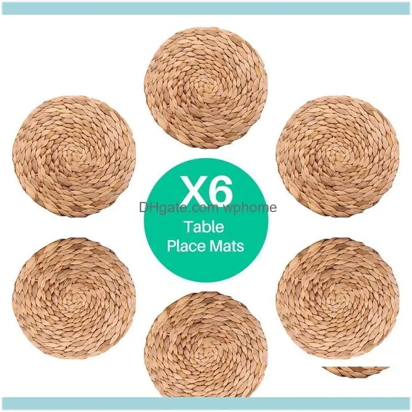 Mats & Pads 6 Pack Round Water Hyacinth Placemat,Quality Woven Wicker Table Place Mats,25cm