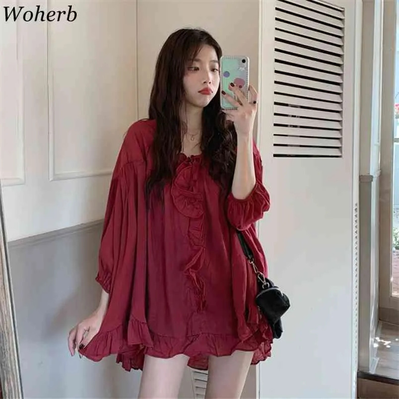 V-Neck Lantern Sleeve Elegant Sexy Women Vestidos Mini Short Dress Ruffle Bandage Loose Dresses Summer Beach Robe Femme 210519