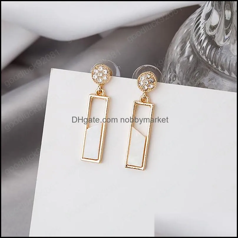 Korean style fashion earring simple geometric square shell earrings ins with diamond 925 silver needle earrings for women