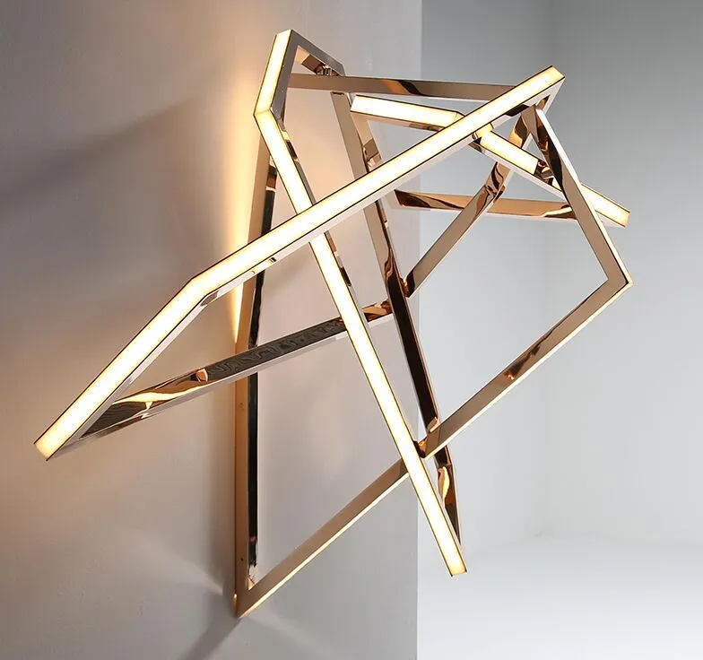 Luxury Creative Geometric Living Room Gold Wall Lamp Designer Minimalist Indoor Lighting Hall Store Background