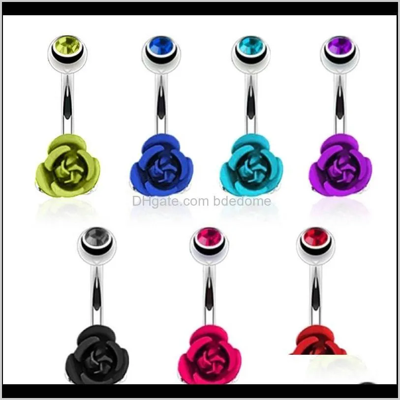 stainless steel flower rose piercing belly button ring barbell body jewelry women dancing body chains plug m8694