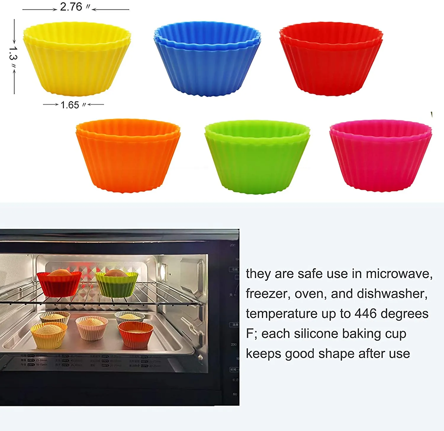 Cupcake Holder Silicone Muffin Cups Cake Molds 12 Stand Alone Reusable Flexible Non-Stick Baking Liners Standard Size Oven, Dishwasher, Freezer, and M