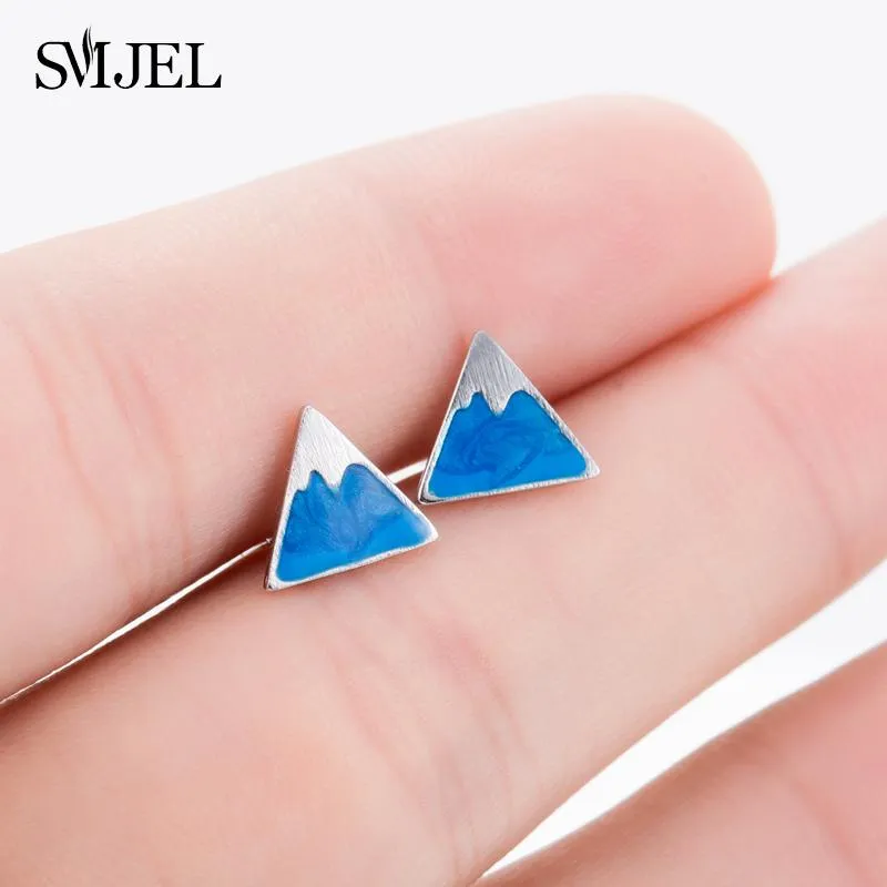 Creative Tiny Snow Mountain Earring Sliver Blue Sky Enamel Stud Earrings For Women Jewelry Gifts Boucle D'oreille