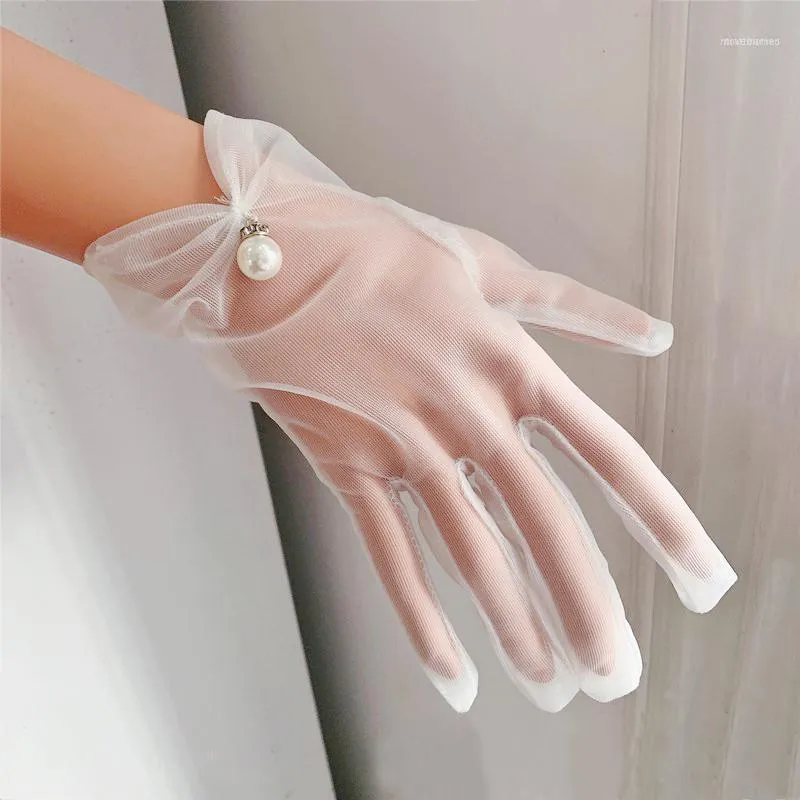 Gants de robe de mariée en tulle dentelle paragraphe court mitaines blanches robes accessoires charmante dame femme gant avec doigts1