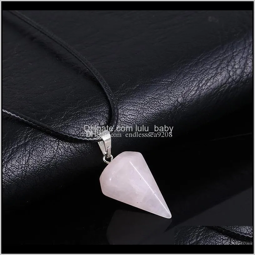 necklace jewelry healing crystals amethyst rose quartz bead chakra healing point women men natural stone pendants leather chains