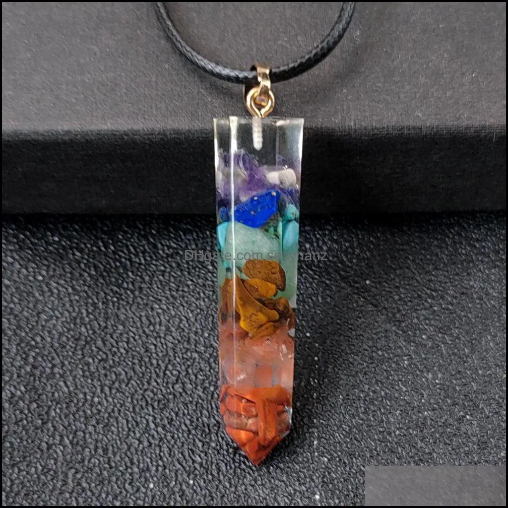 Reiki Healing Hexagonal Prism Stone Seven Chakra Orgone Energy Pendant Necklaces Pendulum Amulet Orgonite Crystal Necklace