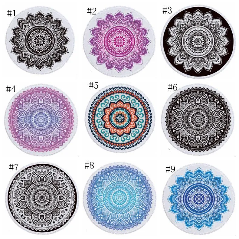 Round Beach Towel Indian Mandala Tapestry Microfiber Bath Towels beaech Women Shawl Yoga Mat with Tassel Picnic Rugs DSL-YW2314