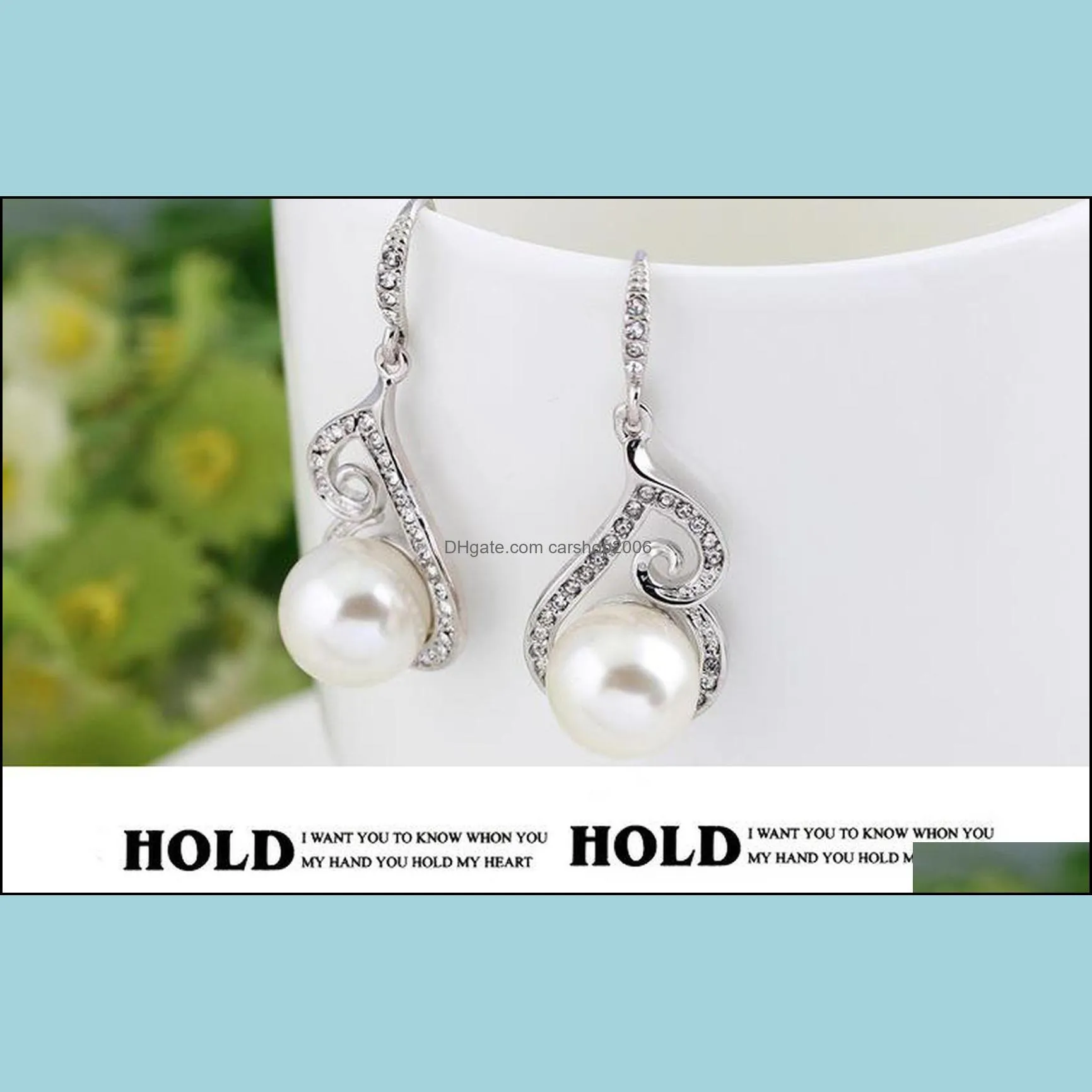 2020 Newest Women Crystal Pearl Pendant Necklace Earring Jewelry Set 925 Silver Chain Necklace Jewelry 12pcs Sale