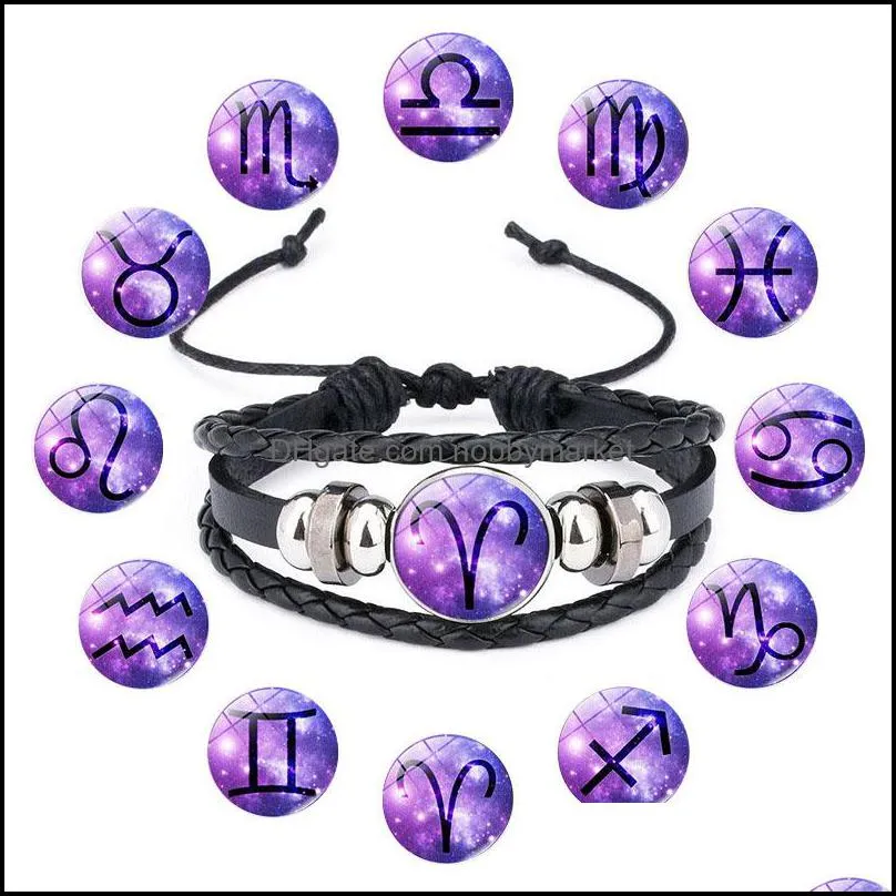 12 Zodiac Sign snap buttons Leather Bracelets 18mm Ginger horoscope charm Adjustable Bangle For Women Men Fashion Noosa Jewelry in