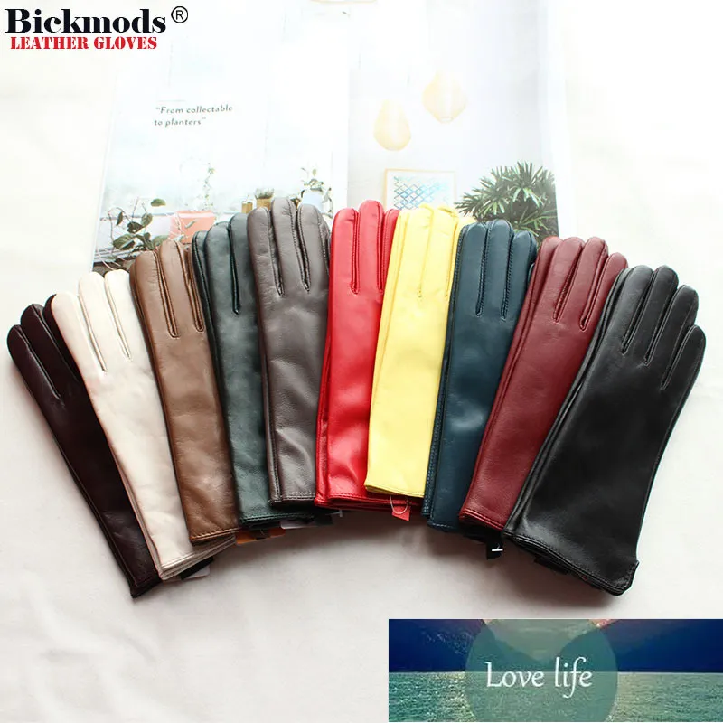 Leather Sheepskin Gloves Women's Autumn Warm Fleece Lining Color Fashion Thin Outdoor Activities Electric Bike Riding Driving Factory price expert design Quality