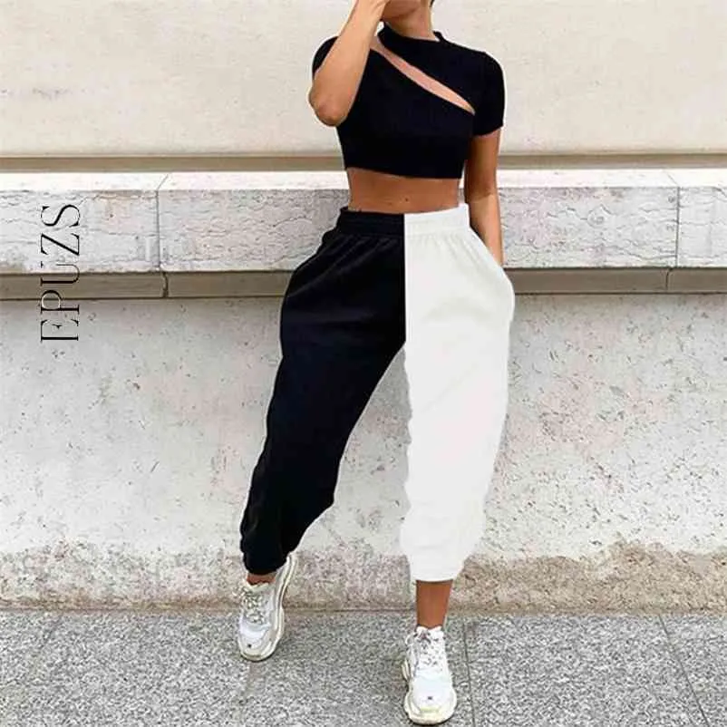 White Black High Waist Two Piece Pants Set Women Jogger Female Sweat Korean  Cargo Streetwear 210521 From Bai06, $15.08