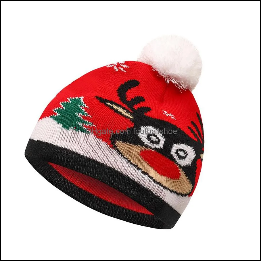 Christmas Knitting Hat Pom Pom Winter Outdoor Keep Warm Windproof Coldproof Xmas Snowflake Elk Snowman Knitted Beanie Party Cap
