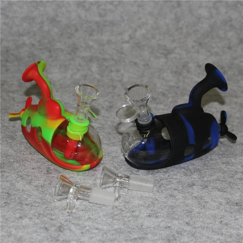 Silicone glass hookahs 4.9"Submarine water pipe smoking pipes bong food grade Silicon hookah Rig Recycler cigarettes accessories