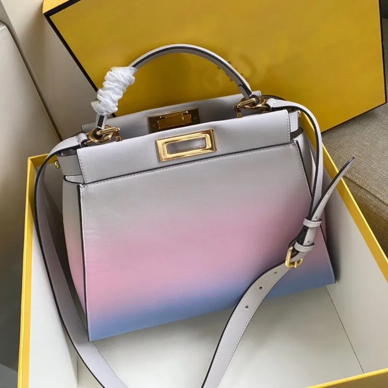 가방 가방 그라디언트 컬러 핸드백 지갑 진정한 가죽 디자이너 토트 여성 패키지 쇼핑 조절 가능한 분리 가능한 셔 스트랩 파우치