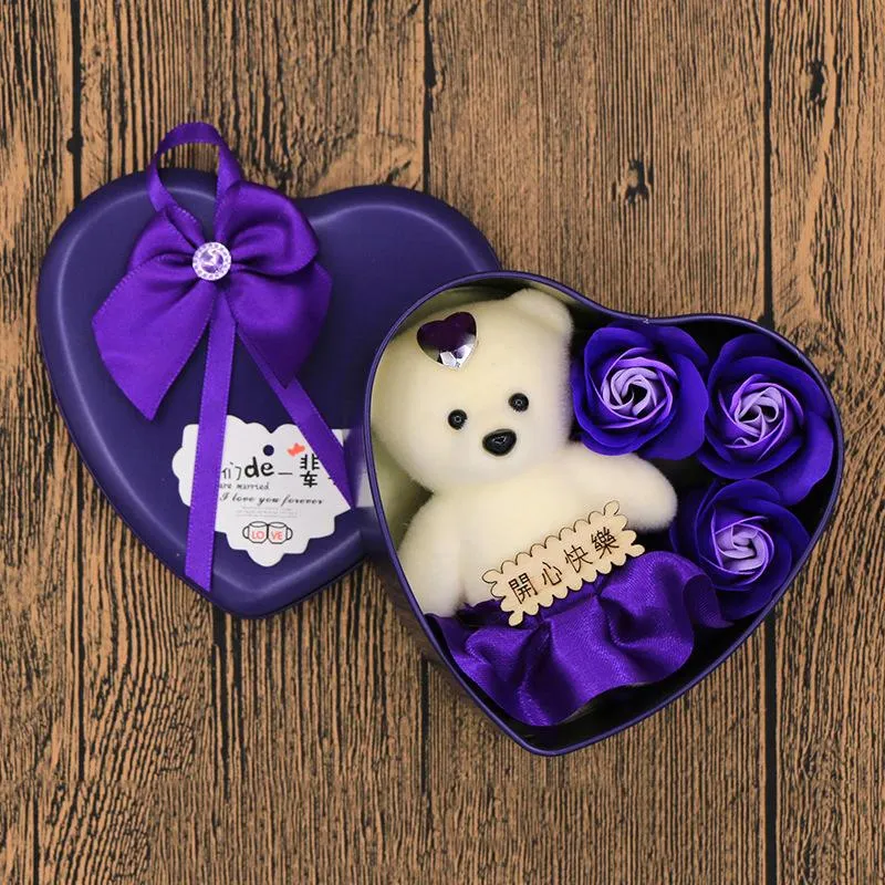 Valentine's gift Lover Rose Flowers Rose Bouquet with Teddy Bear Birthday Metal Package Essential Oil Soap Flower