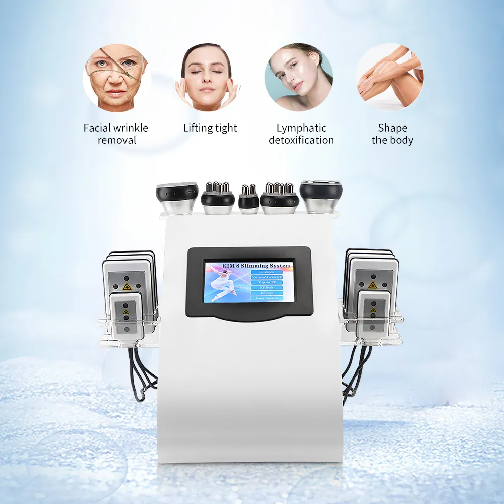 Stock in US New Promotion 6 In 1 Ultrasonic Cavitation Vacuum Radio Frequency Lipo Laser Slimming Machine for Spa Stock in US