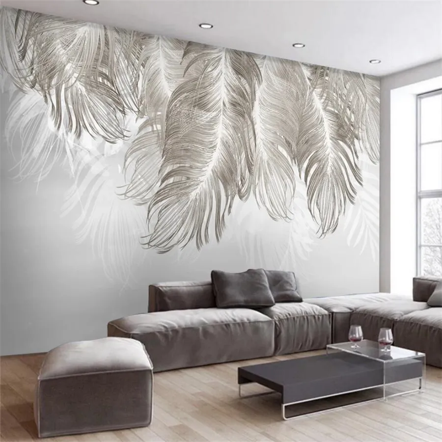 Beibehang Custom Wallpaper 3D Foto Muurschildering Papel de Parede Nordic Style Wall Simple and Elegant Mural Blues Feathed 3D Wallpaper