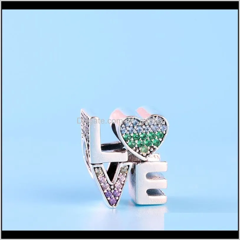 925 sterling silver love letter charms color crystal diamond jewelry european beads fit pandora bracelet charms with original box-p