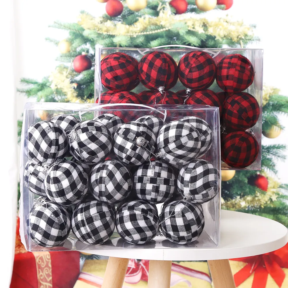 Décorations de Noël 7 CM Buffalo Plaid Boule De Noël Ensemble Ornements D'arbre De Noël Boules De Couleur Pendentif w-01301