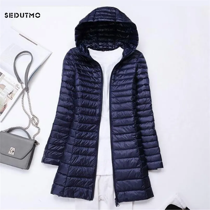 SEDUTMO Winter Lange Ultraleichte Entendaunenjacke Mantel Frühling Pufferjacke Schlanke Parkas Mit Kapuze ED230 211013