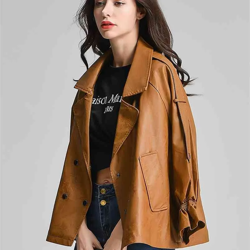 Klasyczny Moto Biker Jacket Kobiety Loose Pu Faux Leather Lady Wiosna Jesień Podstawowy Coat Street Odzieży Odzieży 210430
