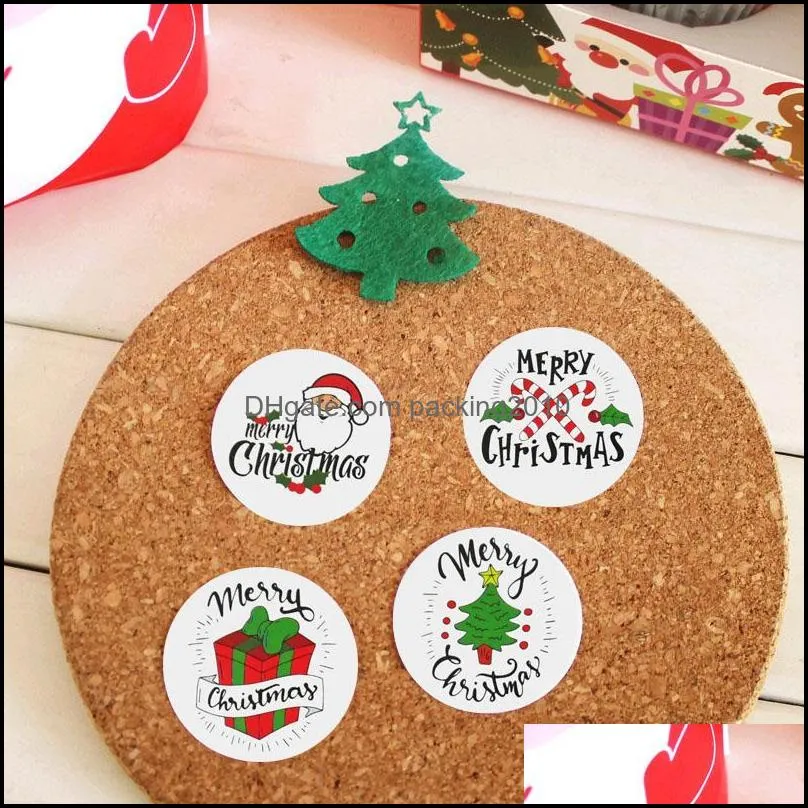 120pcs Round Christmas Gift Sticker Cartoon Santa Claus Merry Christmas Theme Sealing Sticker Gift Baking Package Label1