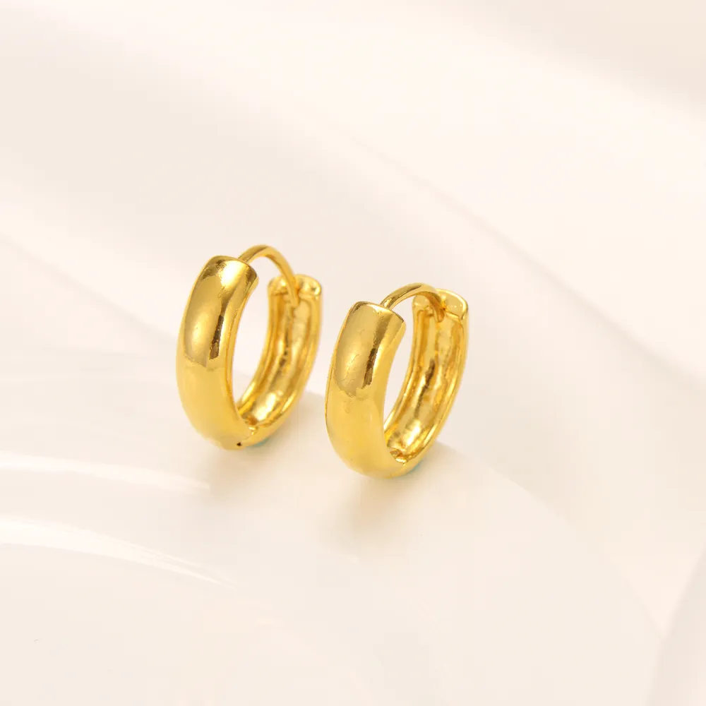 Classic women's Heavy Solid 24K Yellow Fine Gold GF Huggies Hoop Earrings BEAUTY