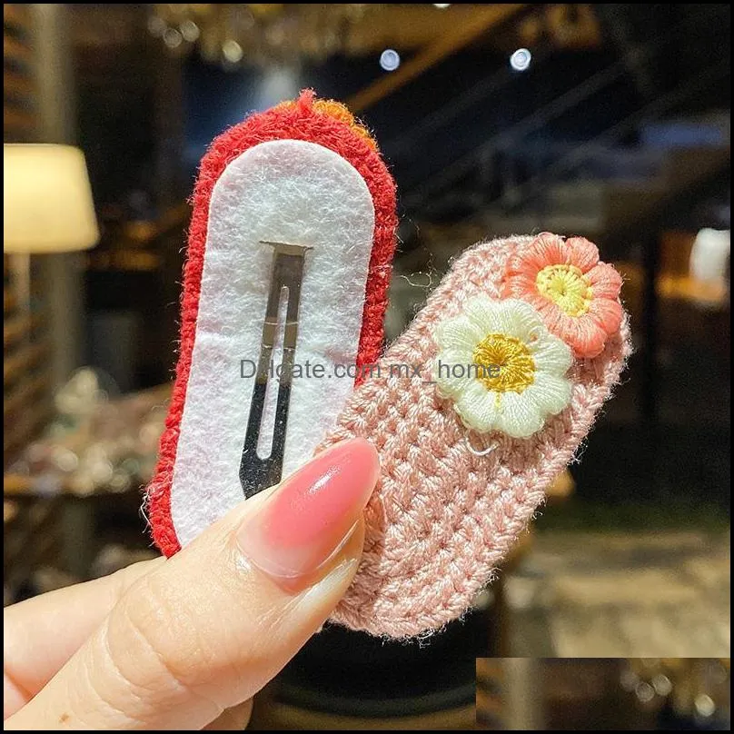 Children Cute Colors Knitting Flower Ornament Hair Clips Girls Lovely Rectangle Alloy Barrettes Hairpins Kids Hair Accessories