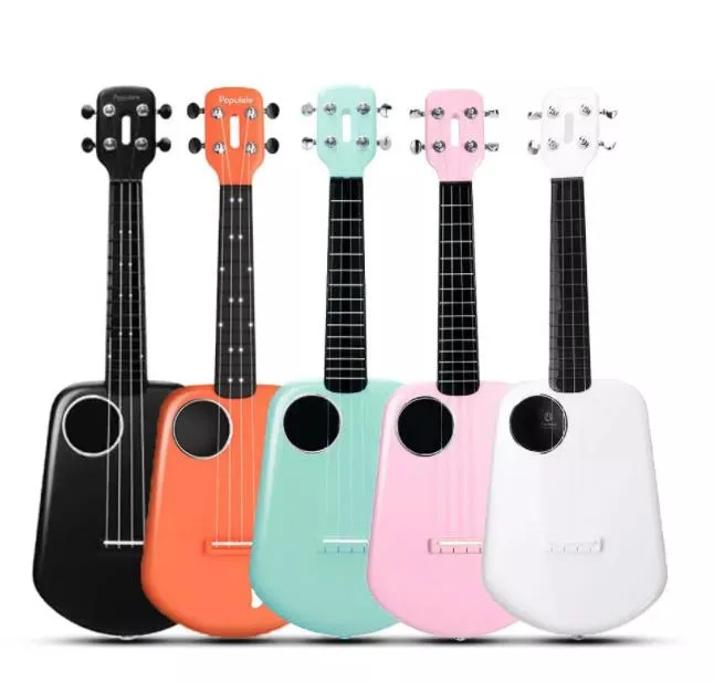 Populele 2 ledd smart ukulele 4 strängar 23 tums konsert appkontroll USB ABS Fingerboard Akustisk elektrisk gitarrmusik