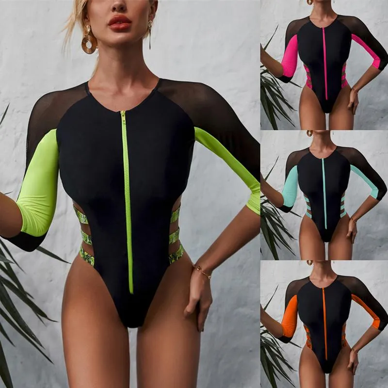 Thong One Piece Bathing Suits: In X Long Mesh Sleeve Snake