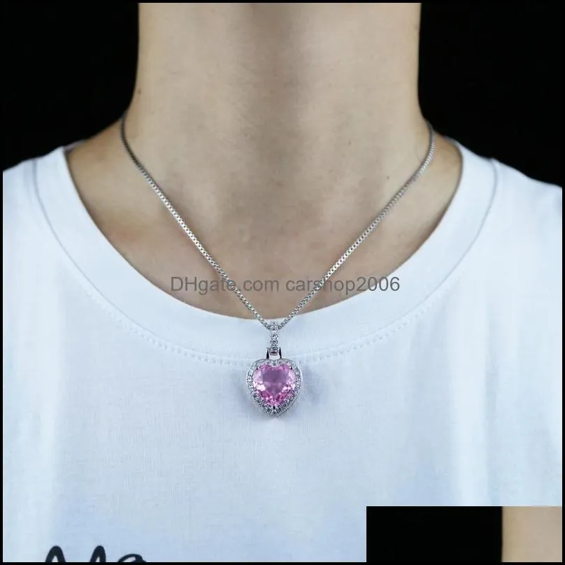 Chains 2021 High Quality Rainbow Pink Blue White Solid Heart Cz Paved Pendant Necklaces For Women Fashion Colorful Wedding Jewelry