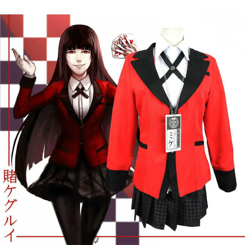 카니발 Kakegurui Jabami Yumeko Yomoko Yomoduki Cosplay 의상 여성 코트 가발 할로윈 성인 아이 소녀 Y0913284b