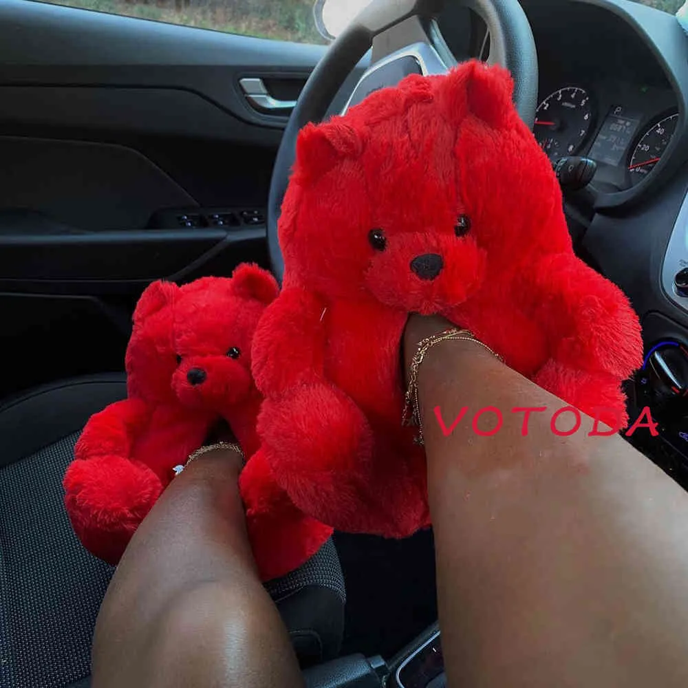 Kadın Teddy Bear Peluş Terlik Karikatür Sevimli Ayı Evi Terlik Kış Sıcak Kürklü Faux Kürk Slaytlar Kadın Kürklü Flip Flop Ayakkabı X0523