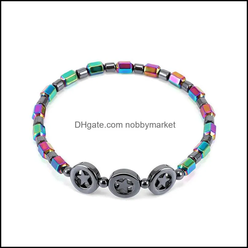 New Magnetic oval hematite stone bead Anklets bracelet Rainbow color women Summer beach Health Energy Healing anklets model foot