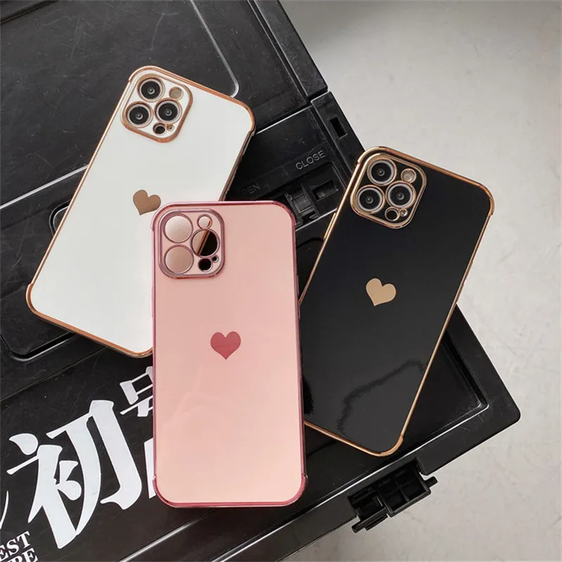 Electroplated Hart Zachte Liefde Telefoon Case Voor Iphone 15 14 13 11 12 Pro Max Xr Schokbestendig Bumper Back cover Tx818