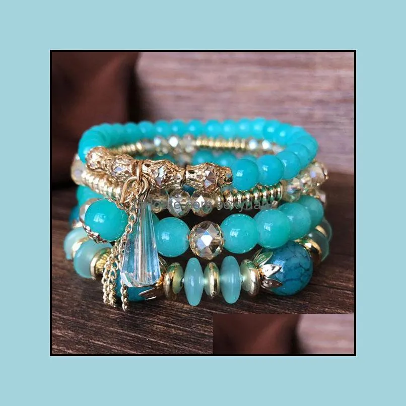 S1618 Hot Bohemian Fashion Jewelry Women`s Hand-made Multi-layer Beads Bracelets Charms Tassels Chain Bracelet