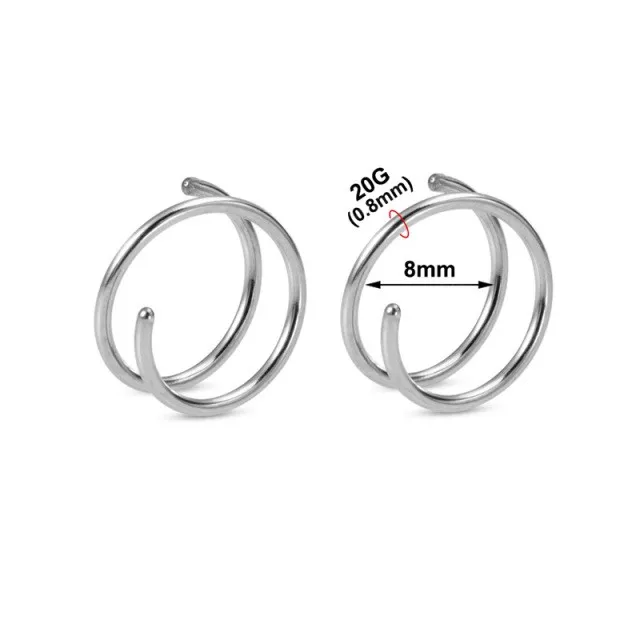 2 Orecchini A Cerchio Per Naso E Cartilagine In Argento 925 - Diametro 12 Mm - Senza Marca