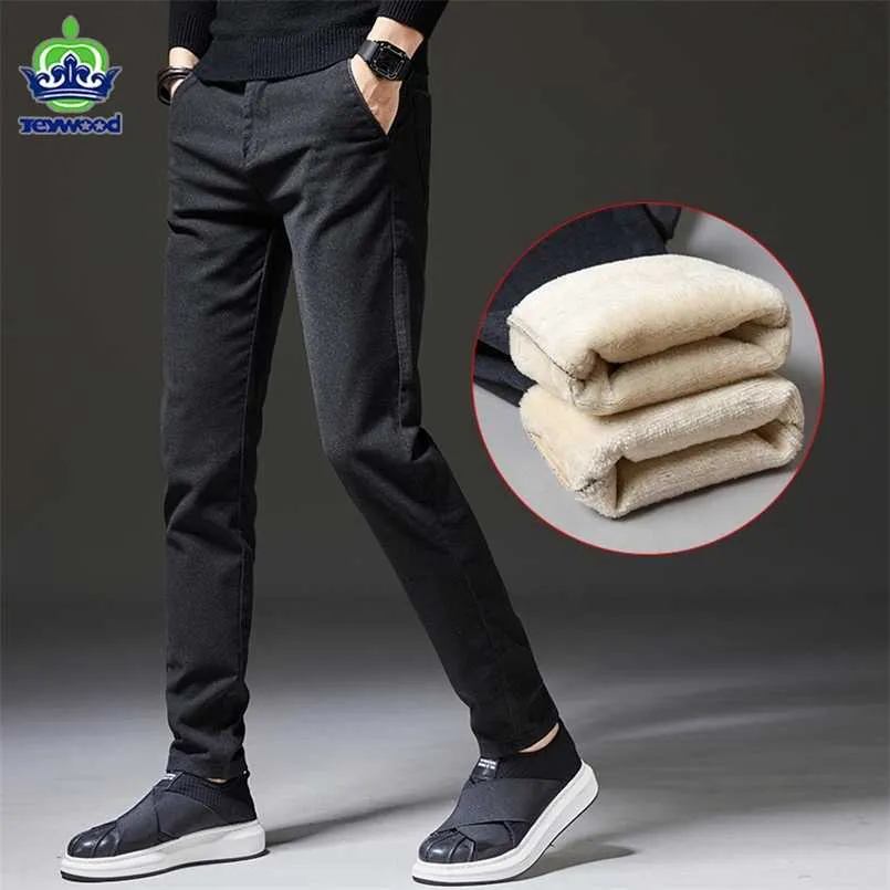 Jeywood hiver hommes chaud pantalons décontractés affaires mode Slim Fit Stretch épaissir gris bleu noir coton pantalon mâle 211112