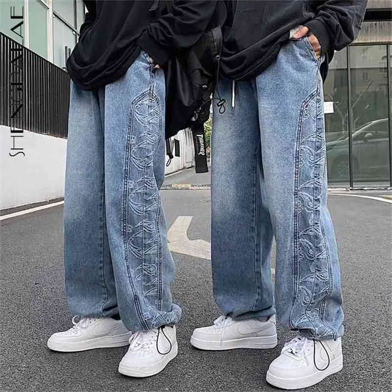 Cajou fleur jean femmes automne printemps coréen papa jambe large droite taille haute Corset Cowboy pantalon 5A1036 210427