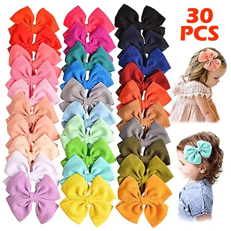 Haaraccessoires 30 stks Kleuren Solid Grosgrain Lint Bows Clips Haarspeld Meisje Boutique Clip Headware Kids