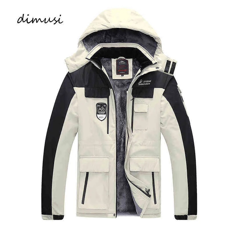 Dimusi Kış erkek Ceketler Rahat Dış Giyim Yürüyüş Rüzgarlık Kapşonlu Mont Moda Polar Sıcak Ordu Kargo Ceketler Erkek Giyim Y1122