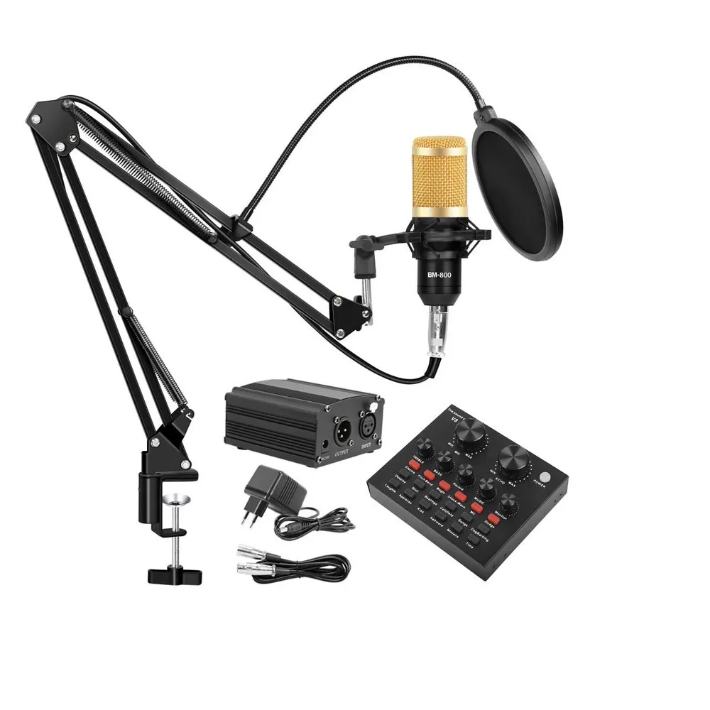 Professionell BM 800 Studio Kondensor Mikrofon Kit Vocal Recording Karaoke Microfone med ljudkort Mic Stand för PC-dator