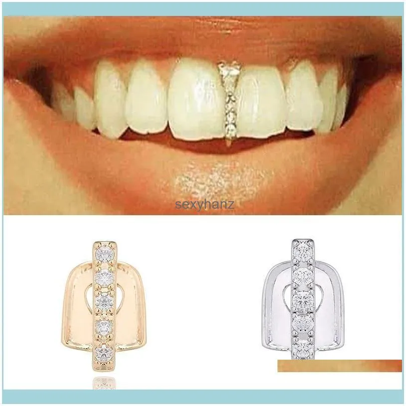 Silver Gold Grillz Dental Grills Crystal Stick Shape Top Teeth Grillz Punk Grills Dental Tooth Caps Rapper Body Jewelry