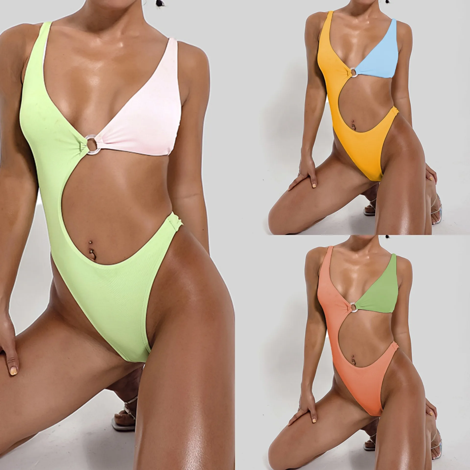 Sexy Kleurrijke Zwemkleding Push Up String Bikini Hoge Cut Bandage Badpak Vrouwen 2021 Badmode Zwemt Strand Draagt Badpak voor Vrouw