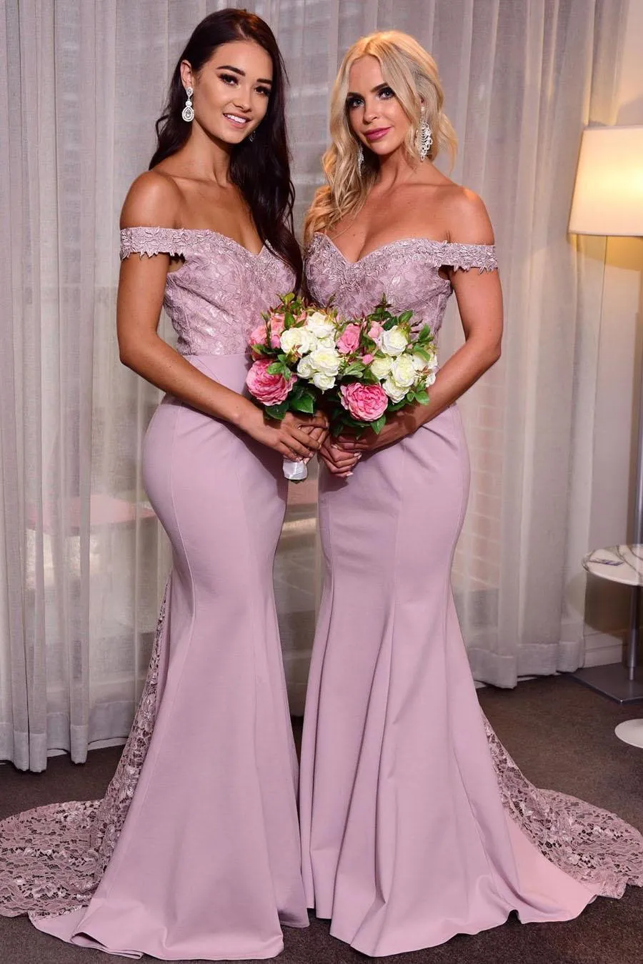 Lavender Satin Mermaid Bridesmaid Dress Plus Size Off-Shoulder Lace  Applique Floor-Length Sweep Train from Dhgate Bridesmaid Dress - price  153.65