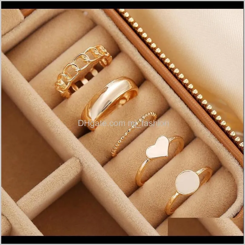 rings new chain ring set fashion trend personality party rings for women golden heart-shaped rings 5-piece set ring