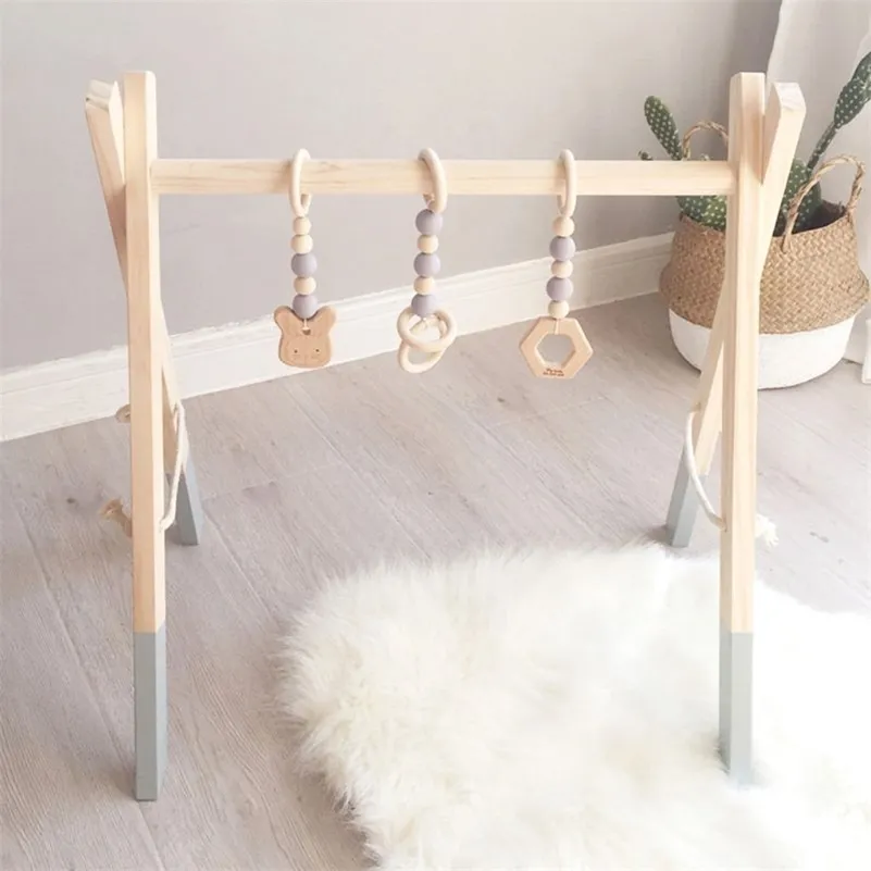 Cadre de jeu de gymnastique pour bébé de Style nordique en bois pour bébé pépinière sensorielle anneau-jouet à tirer 210320